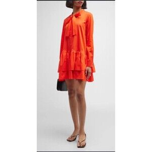 Harshman Laverne Ruffle Tiered Tie Front Dress in Coral Size Large NWT